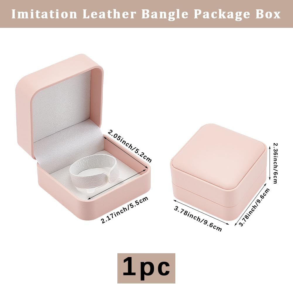Beebeecraft Leather Bracelet Box 3.8x3.8 Inch Pink Square Bangle Jewelry Gift Box for Storage Display Case Wedding Engagement Proposal Birthday