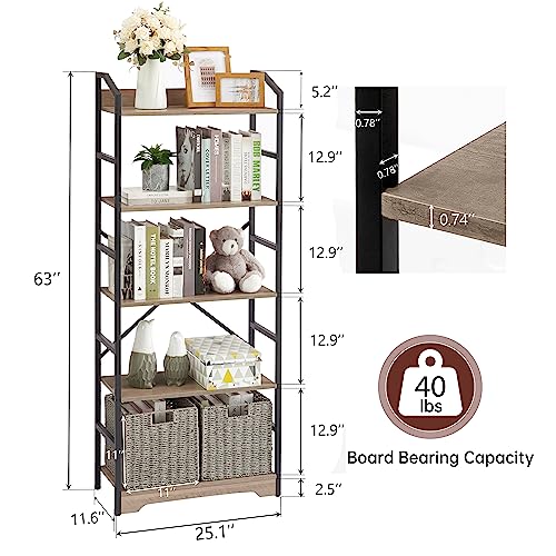 Vagusicc 5 Tier Bookshelf, Tall Bookcase Shelf Storage Organizer With 2 Storage Drawers, Storage Bookshelves For Books, Ladder Bookshelves With Steel Frame, Storage Shelf Rack For Living Room, Bedroom #TOP2