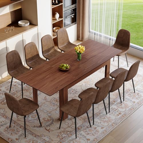 KitDans Wood Dining Table Set for 10｜59-87 Inch Extendable Rectangular Dining Table with 10 Chairs and 2 Extension Leaves｜11 Piece Modern Dining Room Set｜Easy Assembly