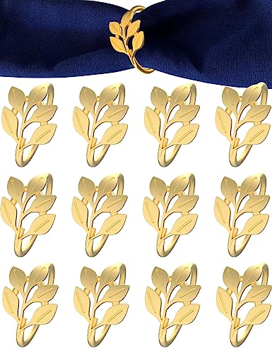 Hoyromany Anillos Servilletas Navidad Dorados 12 Piezas, Metalica Servilleteros Dorados Individual para Navidad, Bodas,Cumpleaños,Fiesta Cena Decoración de Mesa