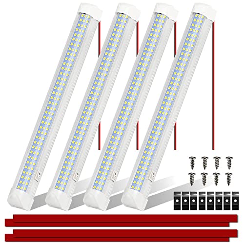 YIBUKIY 12V Interior LED Light Bar, 108 LEDs Strip Lights 1200LM with ON/Off Switch for Car Truck Van RV Lorry Camper Boat Caravan Motorhome Cargo Boat Cabinet Enclosed Trailer Lights Fixture(4Pack)