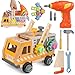 Aliex 38PCS Kids Wooden Truck Tool Set with Toy Drill for Toddlers Ages 3 4 5 6,Montessori STEM Educational Learning Construction Workbench Pretend Play Tool Kit,Birthday Sensory Gift for Boys Girls
