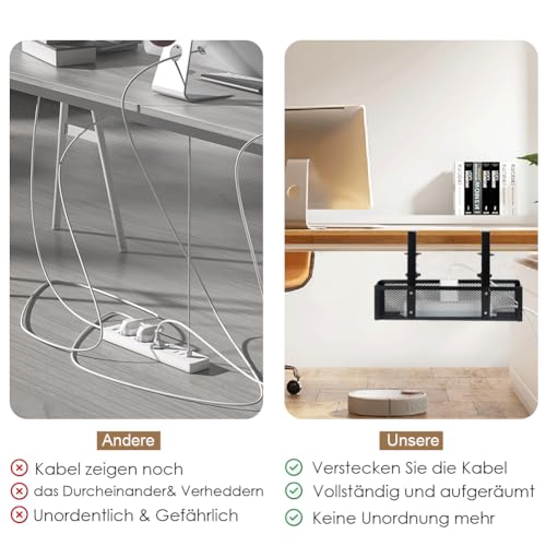 BEZORR Unter dem Schreibtisch Kabelmanagement,Kabelmanagement-Ablage unter dem Schreibtisch, Stanzfreier kabelmanagement Kabelführung für Büro I Home-Office I Schwarz