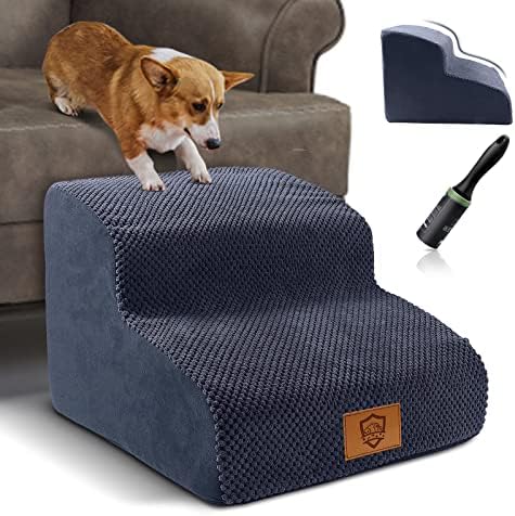 Myiosus Dog Stairs, 2-Steps High Density Foam Pet Stairs, Dog Steps for Bed Sofa with Washable Cover, Non-Slip Pet Ramp Ladder for Small Dogs and Cats