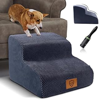 Myiosus Dog Stairs, 2-Steps High Density Foam Pet Stairs, Dog Steps for Bed Sofa with Washable Cover, Non-Slip Pet Ramp Ladder for Small Dogs and Cats