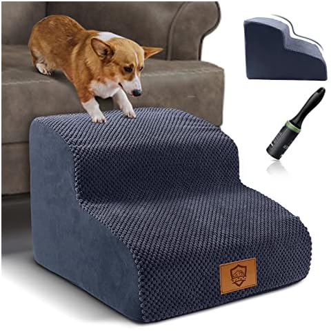 Myiosus Dog Stairs, 2-Steps High Density Foam Pet Stairs, Dog Steps for Bed Sofa with Washable Cover, Non-Slip Pet Ramp Ladder for Small Dogs and Cats Cover