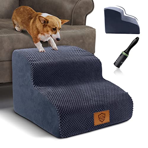 Myiosus Escaleras para Perros, 2 Escalera Perro Cama, Rampa para Perros de Espuma, Escalera para Mascotas con Funda de Tela Extraíble y Lavable - Enviar 1 Rodillo de Pelusa Cover