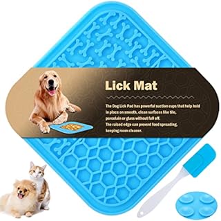 2 Pcs Licky Mats for Dogs 1 Dog Lick Mats with 1 Silicone Spatula Dog Lick Pad with Strong Suction Suitable for Pet Bathing Grooming Training (Blue)