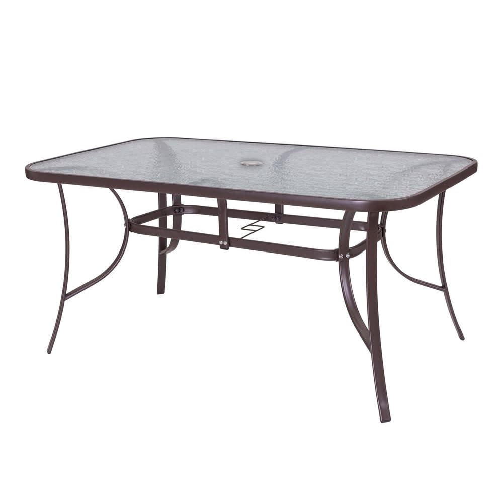 LOLAhome Mesa de jardín Neila de Cristal y Acero | De 150x90x75 cm | Resistentes: Cristal Templado, Acero anticorrosión | para 6 Personas | para Exterior | Classic