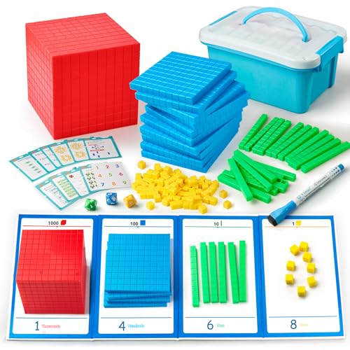 stochastic box Base Ten Blocks Plastic 147 pcs Place Value Blocks with 3 dice CountingBlocks for Math Manipulatives Kindergarten Early Counting MathToy for 1st Grade Homeschool