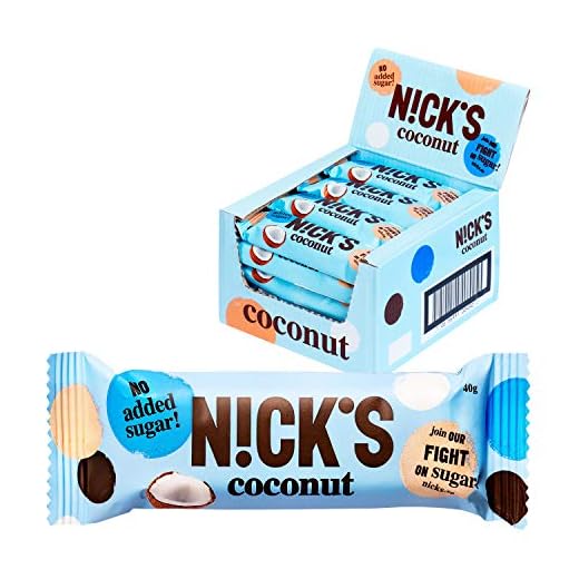 NICKS Coconut, barretta di cocco con rivestimento al cioccolato, senza zuccheri aggiunti, senza glutine, 20 x 40g