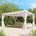 UPHYB Louvered Pergola 10x12ft, Adjustable Aluminum Pergola with Waterproof Curtains and Nets, Sun & Rain Shade for Patio, Modern DIY Outdoor Living Upgrade, White