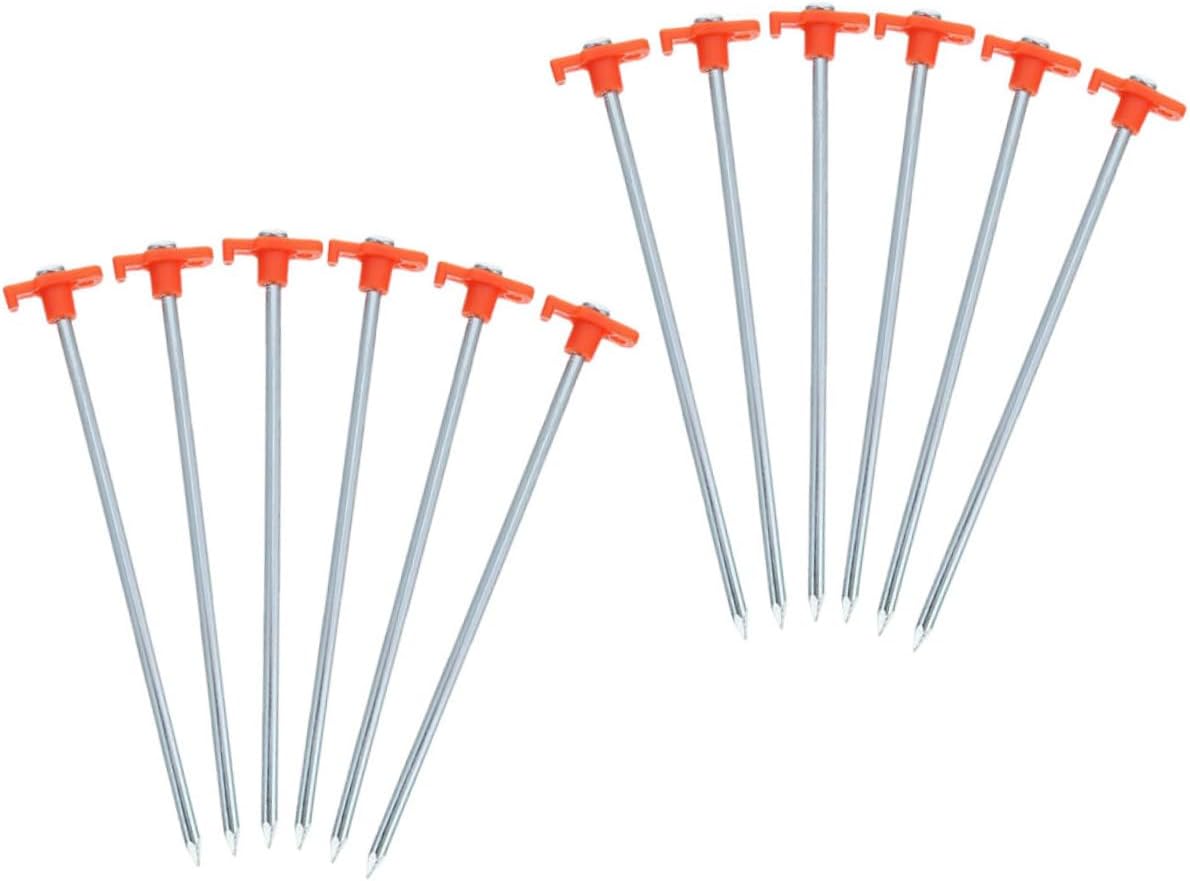 POPETPOP 12Pcs Heavy Duty Camping Tent Stakes with Smooth Tip and Easy Pull Design Ground Pegs for Outdoor Tents Awnings Suitable for Grass, Stone, and Grounds