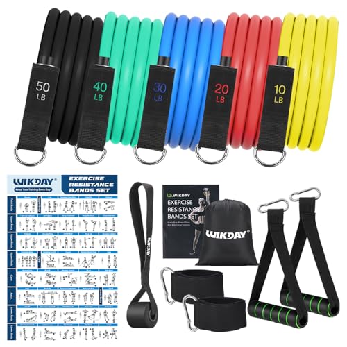 WIKDAY Exercise Resistance Bands with Handles for Working Out, 150/200/250/300 Lbs Multicolor...