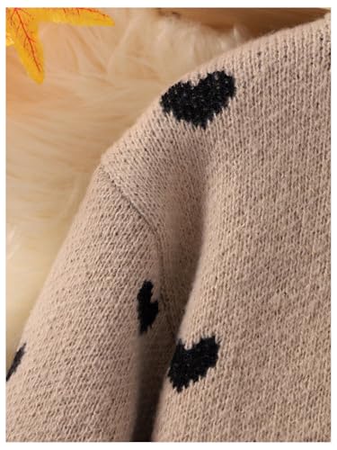 Floerns Girl's Heart Print Long Sleeve Knitted Fall Crew Neck Pullover Sweater4