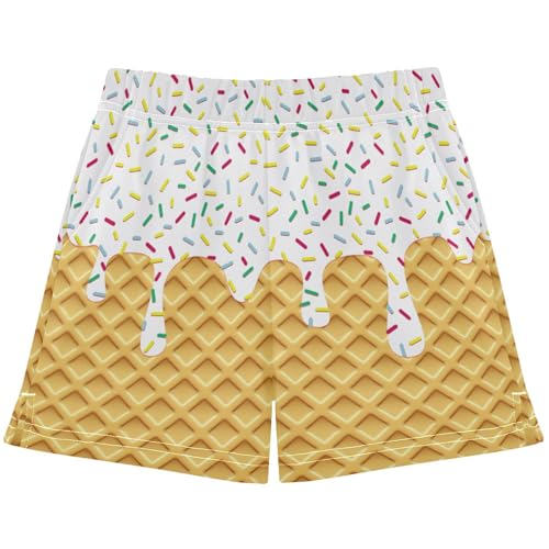 Girls Athletic Shorts Ice Cream Kids Gymnastics Yoga Dance Biker Shorts Elastic Waist with Pocket 7-15Y