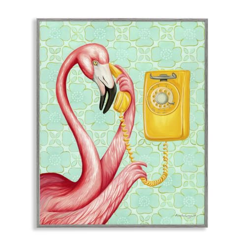 Flamingo Retro Telephone Floral, 24 x 30 Inch Framed Giclée Print