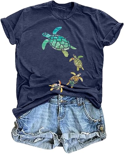 Sea Turtle Shirt for Women: Funny Animal Print Tee Ocean Life T Shirt Hawaiian Vacation Summer Tops