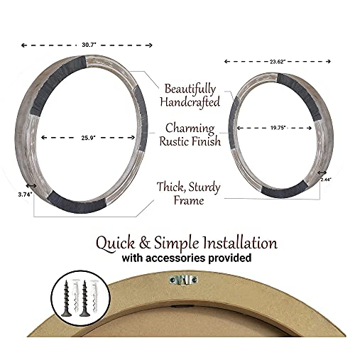 BRIGHTONLIVING Rustic Wooden Frame Vintage Farmhouse Chic Decorative Accent Wall Hanging Mirror (Round-31 Inch) - Image 5