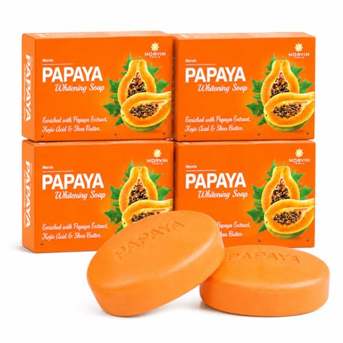 Image of Bath Soap Bar - Enriched with Papaya Extract, Kojic Acid & Shea Butter for Dark Spot & Acne Removal - (75gm, Pack of 4).