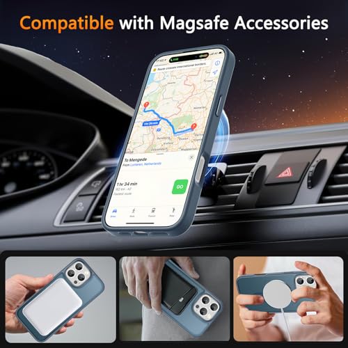 Image of LATVIN for iPhone 16 Pro Max Case, Magnetic Phone Cover, Compatible with MagSafe, Military Grade Protection, Translucent Matte Frosted Back, Navy Blue