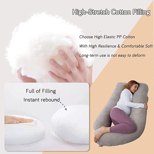 Miniatura 5 de Almohadas de embarazo de 60 pulgadas para dormir, almohada corporal extra grande en forma de U, almohada de embarazo, almohada de maternidad para