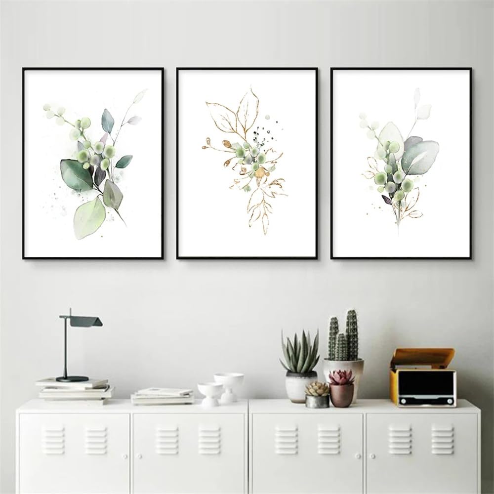 WUHBCZ Canvas Paints-Modern Abstract Leaves Gold Watercolor Posters Wall Art Canvas Painting Prints Picture Boho for Living Kitchen Room Home Decoration-60 * 70cm/3PCS (No Frame)