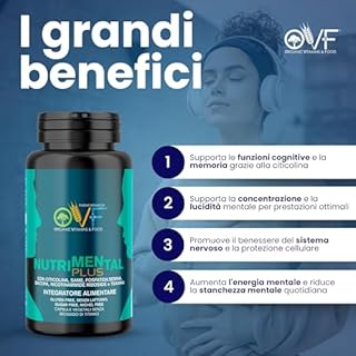 OVF Nutrimental Plus 500mg di Citicolina 60 cps, Integratore Studio Memoria e Concentrazione, contro la Stanchezza Mentale con Fosfatidilserina e Bacopa - per Ragazzi, Universitari, Studenti e Adulti