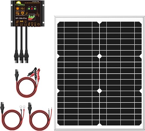 SUNER POWER 12V Solar Panel Kit 20W, High Efficiency 20 Watt Solar Panel + Waterproof 10A Charge Controller, Solar Battery Trickle Charger Maintainer for Boat Car RV Motorcycle Marine Automotive