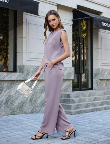 difficort Jogger Sets for Women 2 Piece CrewNeck Vest Sleeveless Tops Long Pants Y2K Outfits Summer 2026,Purple,Large — view 2