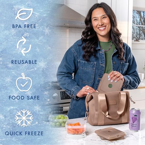 Image of Cool Coolers by Fit & Fresh Slim Ice Packs, Quick Freeze Reusable Ice Packs for Lunch Boxes & Coolers, Long-Lasting, Space Saving Lunch Ice Packs, Taupe, 4Pk