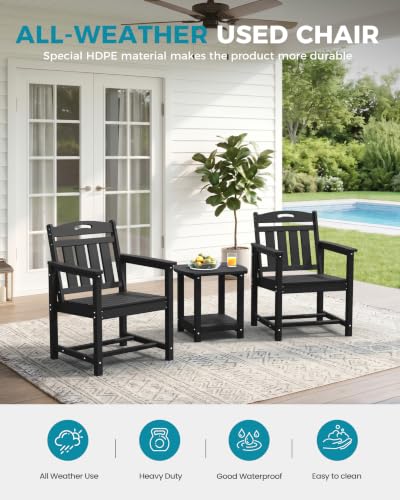 Image of Ciokea HDPE Outdoor Patio Dining Chairs Set of 2, All-Weather Porch Chair with Wide Seat, Durable Outdoor Furniture for Backyard, Garden, Lawn & Poolside, Black