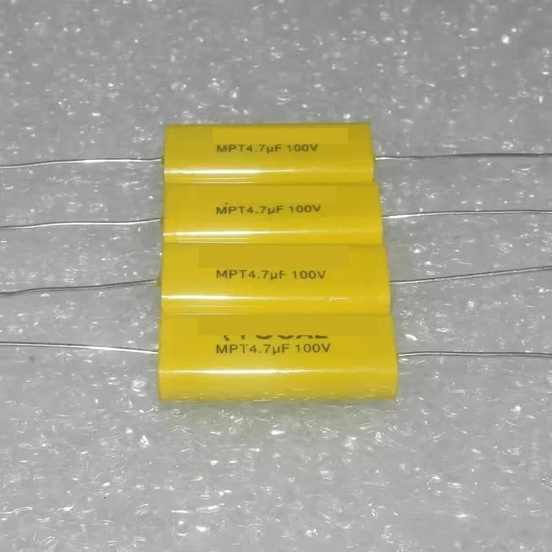 Capacitores para reparar medidores MPT 100v 4.7uF 475j con tamaño compacto de 31x7x14mm