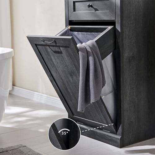 Image of IFGET Tilt Out Trash Can Cabinet, Trash Cabinet w /Drawer, Dark Grey
