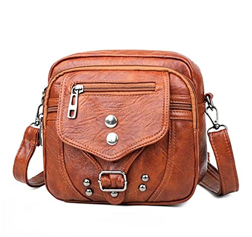 Qikegooods Petit sac à bandoulière pour femme avec fermeture éclair et bandoulière réglable et amovible - Noir, marron, Taille unique Cover