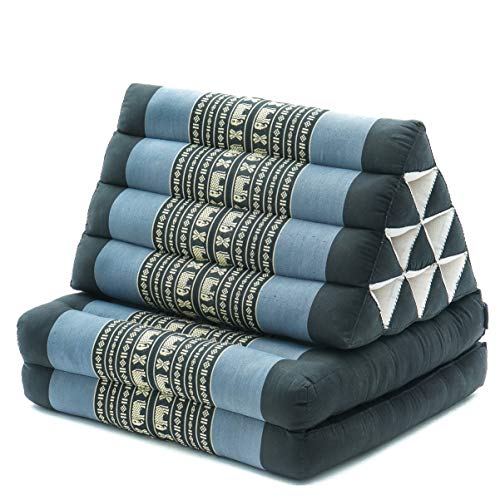 Image of LEEWADEE 2-Fold Mat with Triangle Cushion - Comfortable TV Pillow, Foldable Mattress with Cushion Made of Eco-Friendly Kapok, 45 x 20 inches, Blue