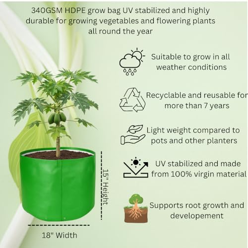 Image of HDPE UV Treated 340 GSM Plant Growing Bags for Terrace Gardening Easy to Use 18 x 15 Inch - Pack of 2