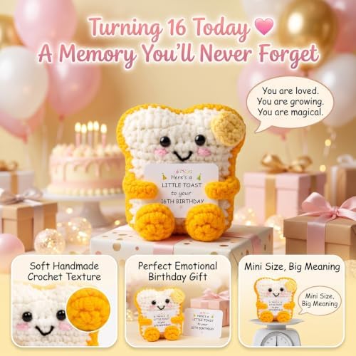 Aruigu 16th Birthday Gifts for Girls Boys, Cute Crochet Toast Sweet 16 Gift — view 5