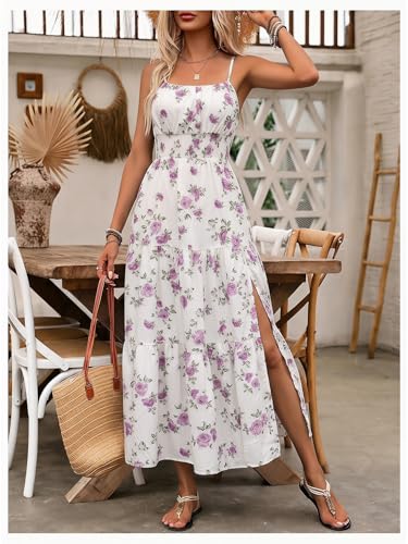 Image of BEAUDRM Women's Summer Maxi Dresses Boho Summer Wedding Guest Dress Beach Vacation Outfits Cruise Flowy Milkmaid Sundresses