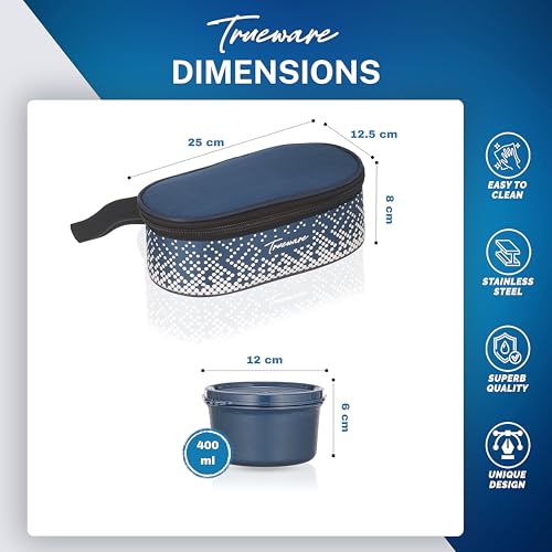Image of Trueware Omaga Lunch Box with Insulated Fabric Jacket, 2 Microwave Safe & Leak Proof Inner Stainless Steel Containers 400ml Each Tiffin for Office, College
