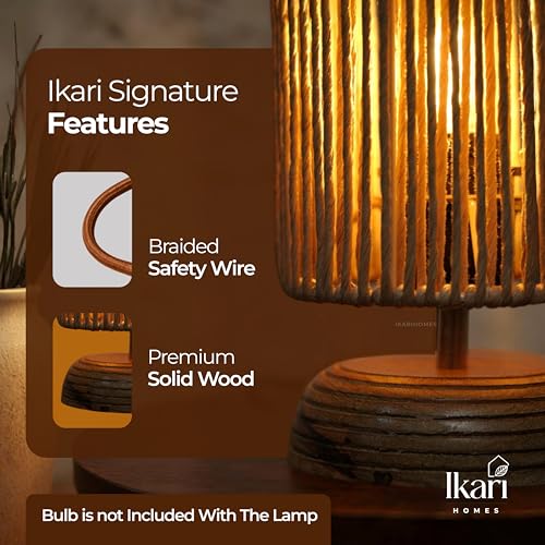 Image of Ikari Homes Boho Reed Table Lamp I Night Lamp for Bedroom Bedside & Center Table Lamp I Warm Ambient Cozy Lamp I Rattan Lamp I Size 21.5 x 12.7 cm - (Bulb Not Included)