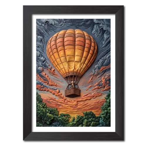 Image of TenorArts Flying Parachute Art 3D Clay Textured Digital Art Print Photo Frame, Modern Art Painting For Bedroom Living Room Home and Cafe Decor | Minimal Drawing Black Framed Posters for Decoration (9x12 inches) [CL-A08]
