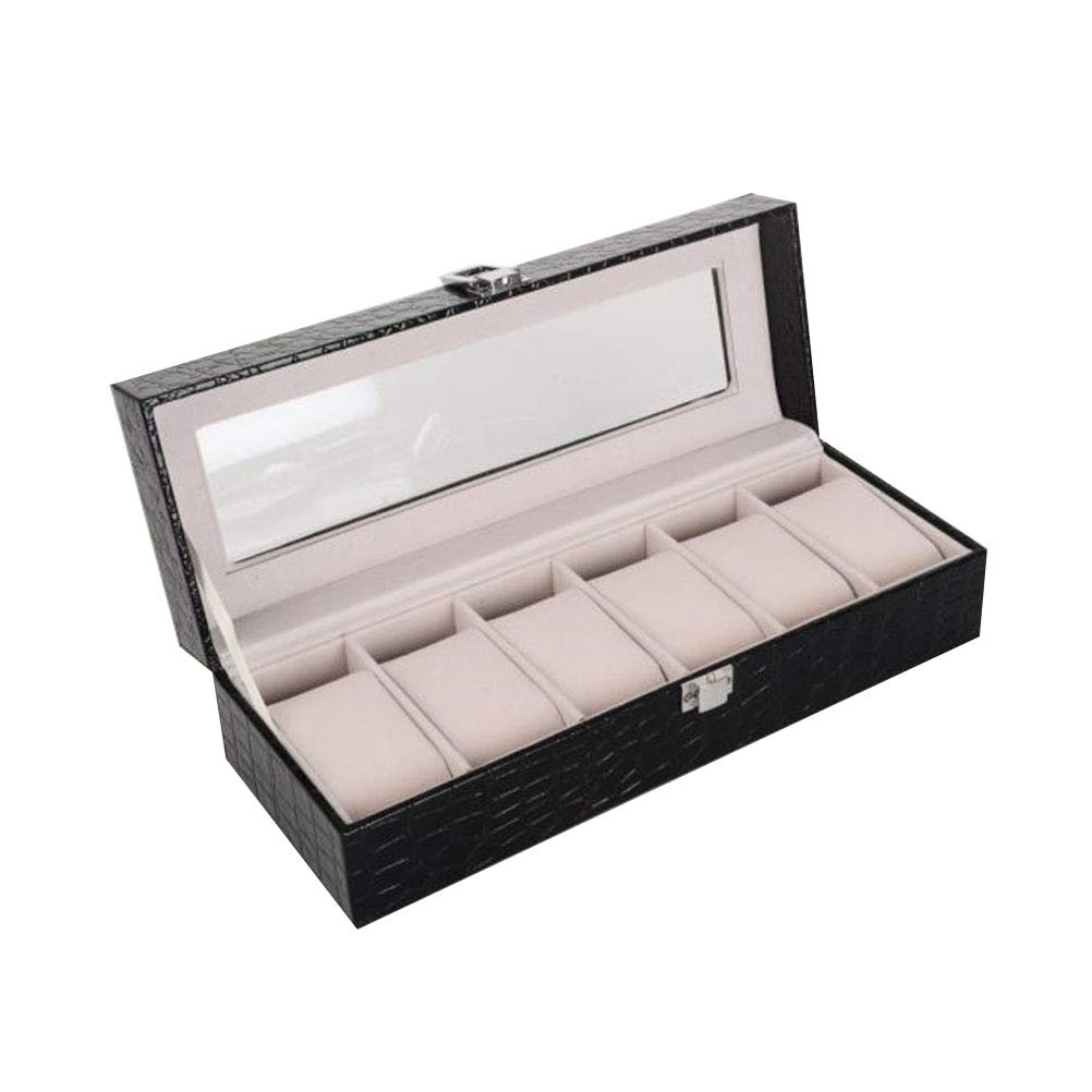 Vosarea 6 Grids Crocodile Pattern PU Leather Jewelry Storage Box Container for Watch Bangles Jewelry Display Organizer(with Desiccant)