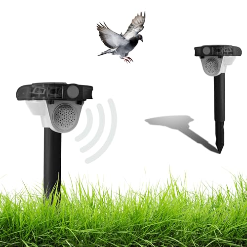 FISHTEC - Répulsif Solaire Sonore et Flash LED 270° - Chasse-Oiseaux et Nuisibles - Sons...