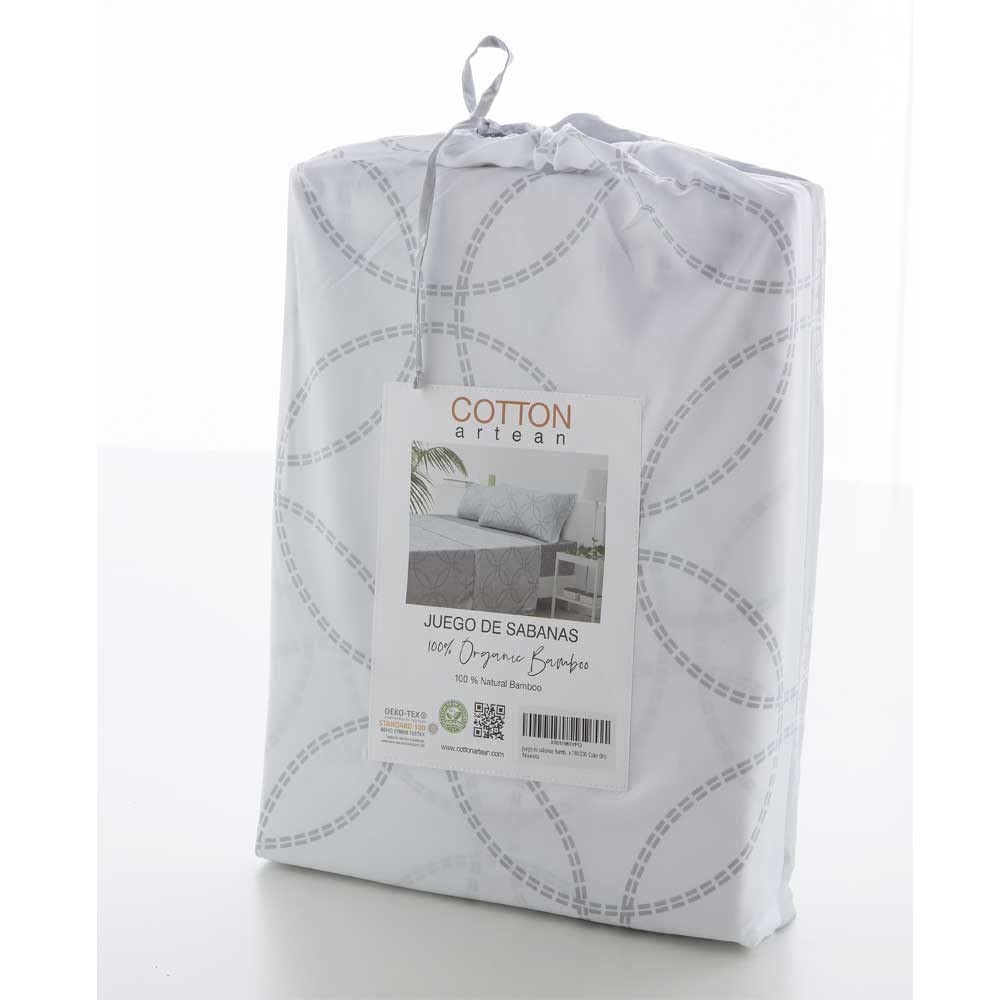 COTTON ARTean Juego sábanas 150 Fuji Bambú ORGÁNICO 200 Hilos Gris | Incluye 4 piezas: encimera, bajera ajustable, 2 fundas de almohada. Certificado OEKO-TEX