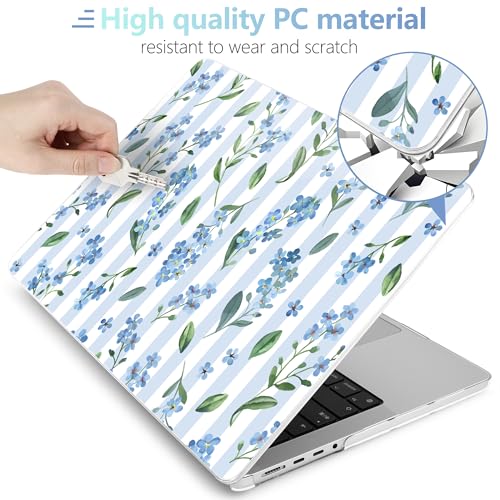 Image of MEEgoodo Case for M5 MacBook Pro 16 inch Case 2026 2024 2023 2021 with M5 M4 M3 M2 M1 Pro /Max Chip, Fit Model A3429 /A3428 /A3403 /A3186 /A2991 /A2780 /A2485, Blue Watercolor Flowers&Stripes