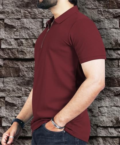 Image of Men's Polyester Rich Solid Polo Tshirt | Collar Tshirts | Half Sleeves | Plain-Regular Fit