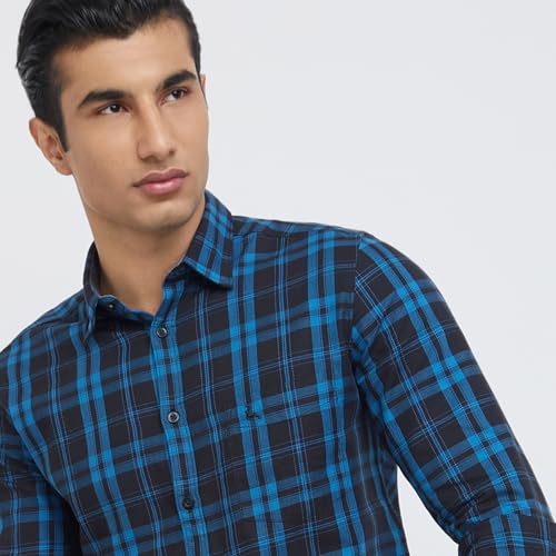 Image of Parx Men's Pure Cotton Checks Pattern Slim Fit Semi Cutaway Collar Full Sleeve Casual Shirt
