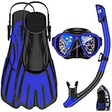 Snorkeling Gear for Adults,3 in 1 Snorkel Set with Panoramic View Diving Mask Anti-Fog Anti-Leak,Dry Top Snorkel,Fins and Travel Bag for Swimming,Snorkeling and Travel Diving
