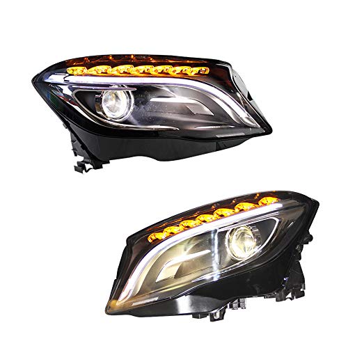 2PCS Headlight Assemblies For Mercedes-Benz GLA 2015-2019 Bi-Xenon Lens Projector Double Beam Xenon HID KIT With LED Daytime Running Lights